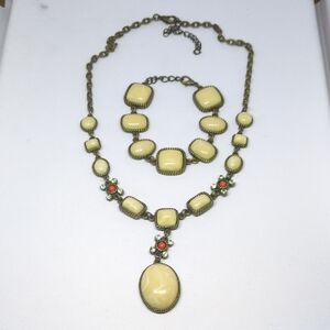 Vintage Napier Necklace & Bracelet Set Yellow Cabochons